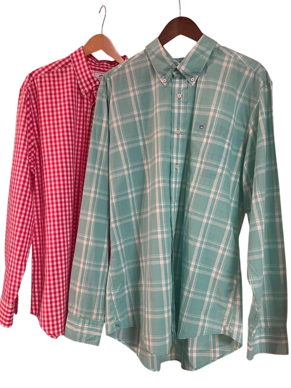 Southern Tide Men's Green Plaid Button-Down Shirt (with Red Gingham Shirt)
